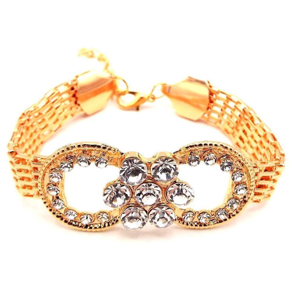 Yellow Gold with Diamond Crystal Flower and Double Circle Adjustable Bracelet